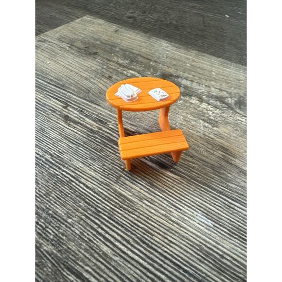 FISHER PRICE Sweet Streets Orange PICNIC TABLE w/ BENCH from POOL SET Dollhouse - Picture 1 of 4